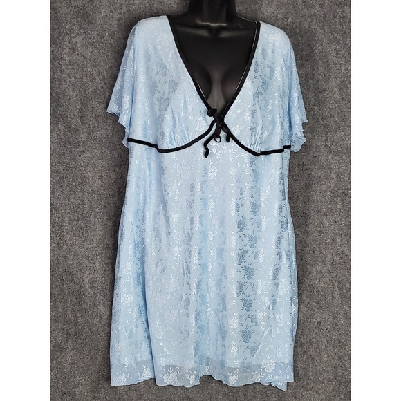 Cider 4XL Plus Sz Blue Floral Babydoll Mini Dress V Neck Milkmaid Cottagecore - Picture 1 of 9